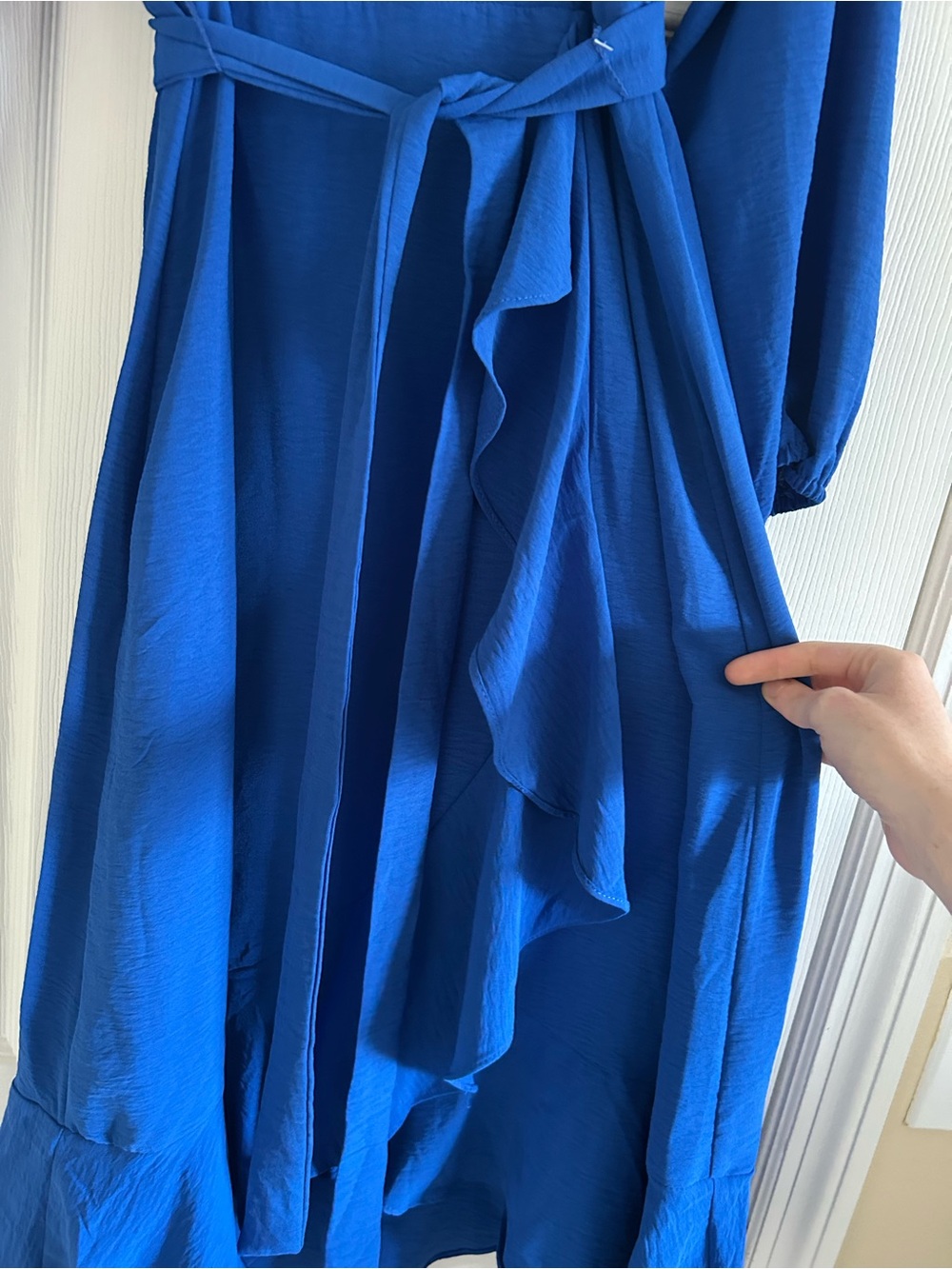 Luxology Ruffle Wrap Size Small Long Sleeve Tie Waist Midi Dress - Picture 4 of 7